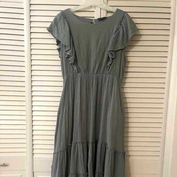 Nursing Queen Gauze Ruffle Midi Dress in Seafoam Green - Size Large - Picture 6 of 8